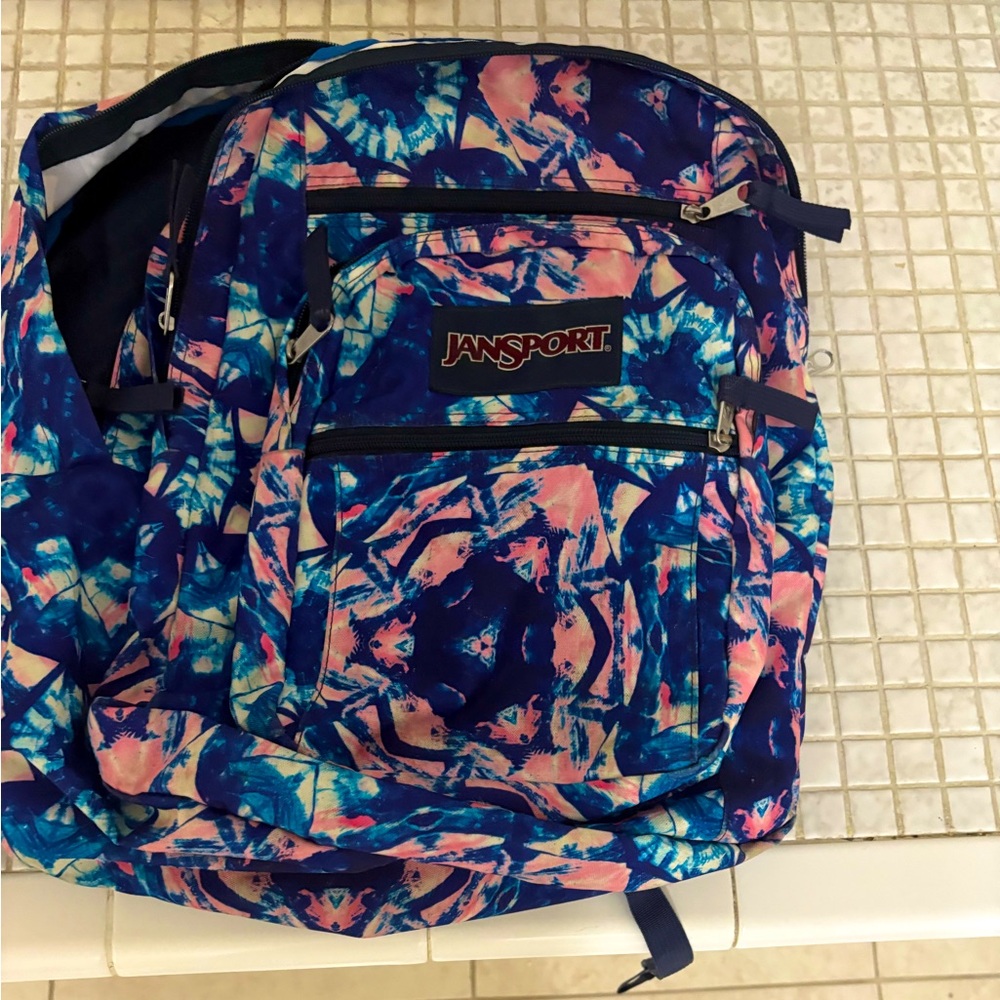 Jansport Backpack Blue Pink White. Adjustable Straps